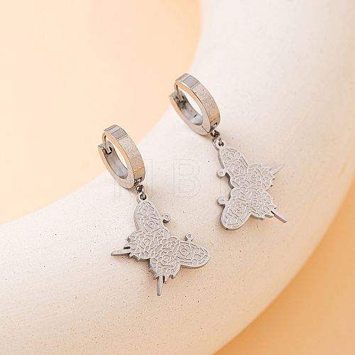 Vintage French Style Stainless Steel Butterfly Hoop Earrings for Sweet Daily Dating Outfits VI4462-2-1