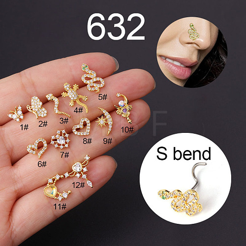 20G Stainless Steel Cubic Zirconia Fishtail Nose Rings WG80602-44-1