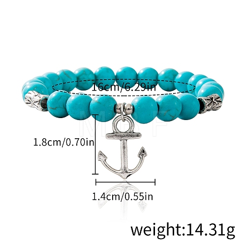 Synthetic Turquoise Beaded Stretch Bracelets PW-WGFC66C-14-1