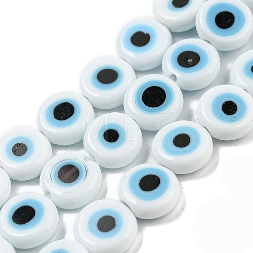 Handmade Evil Eye Lampwork Flat Round Bead Strands LAMP-L058-10mm-14-1