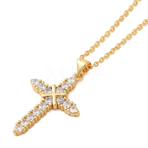 Real 18K Gold Plated Brass Micro Pave Clear Cubic Zirconia Pendant Necklaces for Women NJEW-K381-03B-B-1