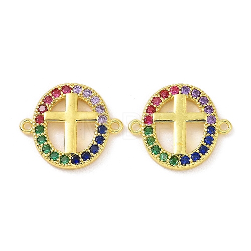 Real 18K Gold Plated Brass Micro Pave Colorful Cubic Zirconia Connector Charms KK-L209-057G-02-1