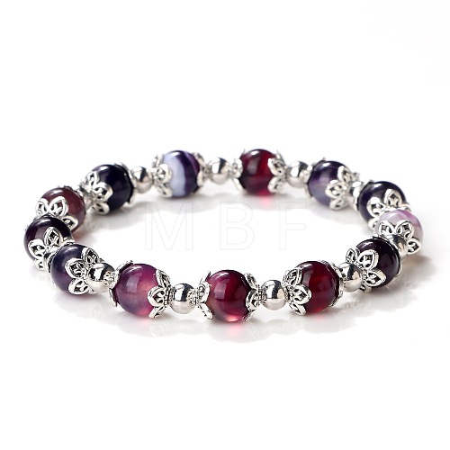 Natural Banded Agate Dyed Round Beaded Stretch Bracelets for Women JT2459-13-1