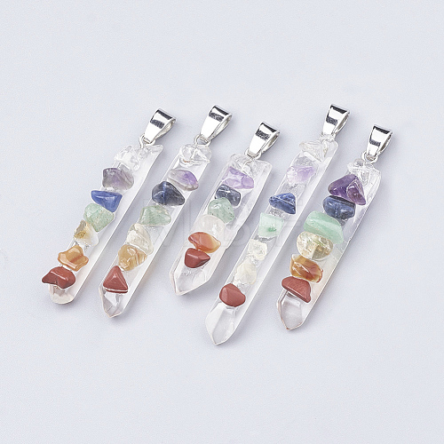 Chakra Natural Quartz Crystal Pointed Pendants G-T097-06-1