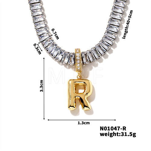 Golden Tone Brass Pave Clear Cubic Zirconia Letter Pendant Necklaces for Women YX4437-18-1