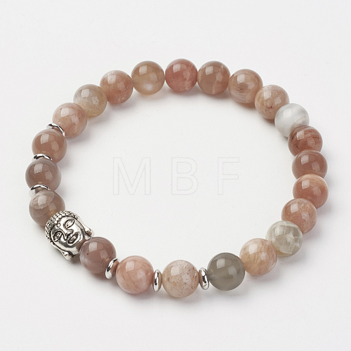 Natural Multi-Moonstone Stretch Bracelets BJEW-JB02815-01-1