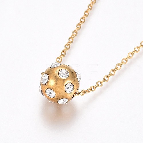 304 Stainless Steel Rhinestone Pendant Necklaces NJEW-F275-37G-1