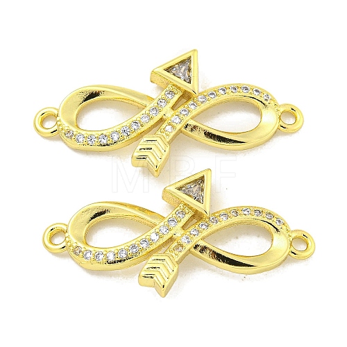 Rack Plating Brass Micro Pave Clear Cubic Zirconia Arrow Infinity Links KK-B091-48G-02-1