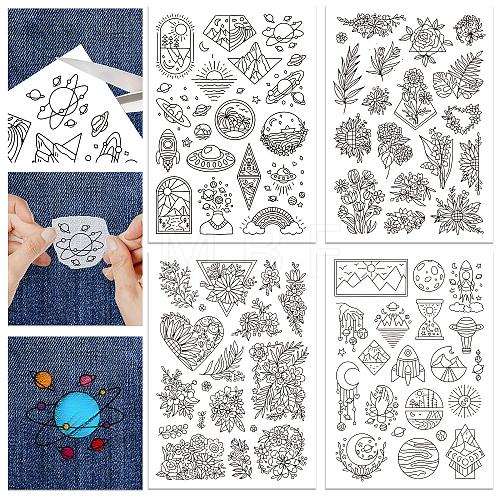 4 Sheets 11.6x8.2 Inch Stick and Stitch Embroidery Patterns DIY-WH0455-025-1