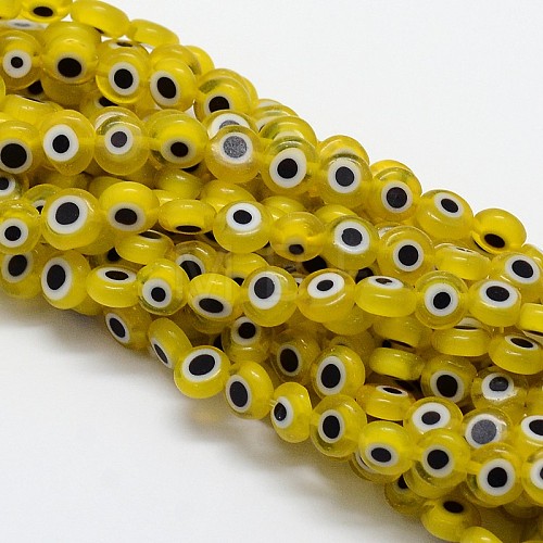 Handmade Evil Eye Lampwork Flat Round Bead Strands X-LAMP-L058-6mm-01-1