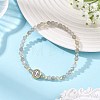 Religion Natural Labradorite Beaded Stretch Bracelets with Brass Flat Round with Cross Beads BJEW-JB14360-01-1