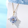Handmade Flower Printed Porcelain Ceramic Beaded Star Pendant 304 Stainless Steel Chain Necklaces NJEW-MZ00143-1