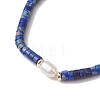 Natural Lapis Lazuli and Pearl Beads Btacelets BJEW-JB10681-01-3