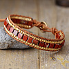 Dyed Natural Imperial Jasper & Cowhide Leather Beaded Braided Bead Bracelets FS-WGEDC06-04-1