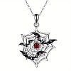 Halloween Alloy Siam Rhinestone Spider Web with Black Bat Pendant Necklaces WGB5650-01-4