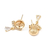 Brass Micro Pave Clear Cubic Zirconia Teardrop Stud Earring Findings KK-H524-07G-2