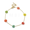 304 Stainless Steel & Synthetic Stone Daisy Flower Chain Anklets for Women AJEW-B031-01G-03-4