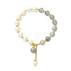 Round Natural Labradorite & Cultured Freshwater Pearl Beaded Charm Bracelets BJEW-JB14061-02-3