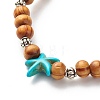 Starfish Synthetic Turquoise Beads & Round Natural Wood Beads Stretch Bracelet BJEW-JB07270-6