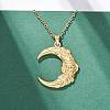 Moon with Flower 304 Stainless Steel Pendant Necklaces NJEW-H059-11G-3