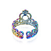 Ion Plating(IP) Rainbow Color 304 Stainless Steel Heart Crown Open Cuff Ring for Women RJEW-S405-259M-3