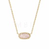 Brass Pave Natural Rose Quartz Faceted Oval Pendant Necklaces for Women WG283E9-01-2