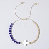 Adjustable Glass & Brass Beads Braided Bead Bracelets TB8315-4-1