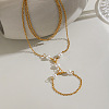 304 Stainless Steel and Imitation Pearl Multi-Strand Hand Chain Ring Bracelets with Clear Cubic Zirconia for Women VO2892-3