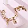 304 Stainless Steel Paperclip & Rolo Chains Charm Bracelets for Women BJEW-C089-03G-3