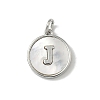 Brass Pave Natural Shell Flat Round with Letter Charms KK-Z115-13P-J-1