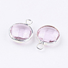 Silver Color Plated Brass Glass Flat Round Charms X-GLAA-M003-A-10S-2