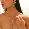 Stainless Steel & Plastic Imitation Pearl Flower Tassels Earrings & Necklaces & Rings Sets for Women DQ9834-1-4