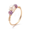Gemstone & Natural Pearl Braided Finger Ring RJEW-JR00509-3