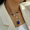 Alloy Starfish Coconut Tree & Oval Resin Pendant Double Layer Necklaces FS-WGC9AA5-01-1
