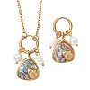 Abalone Shell Pendant Necklace & Hoop Earrings with Shell Pearl & Natural Freshwater Pearls SJEW-JS01379-01-2