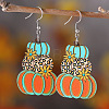 Thanksgiving Day Pumpkin Stainless Steel Wood Dangle Earrings FS-WG285B1-01-1
