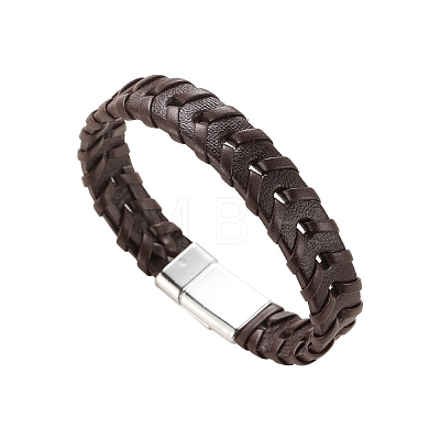 Leather Woven Flat Cord Bracelets PW-WG42872-02-1