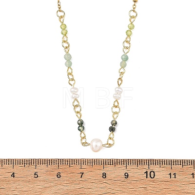 304 Stainless Steel with Natural Mixed Gemstone Pendant Necklaces NJEW-JN06653-03-1