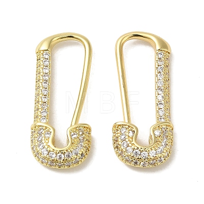 Paper Clip Shaped Brass Micro Pave Clear Cubic Zirconia Hoop Earrings for Women EJEW-C097-09G-1