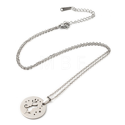 Non-Tarnish 201 Stainless Steel Cat with Leaf Pendant Necklace with Cable Chains NJEW-Q317-17P-1