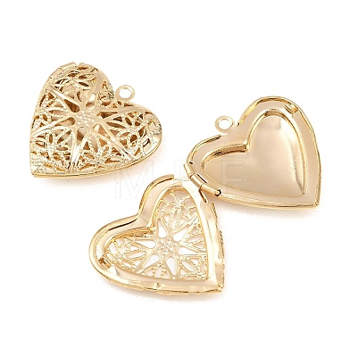 Hollow Heart Brass Locket Pendants KK-K414-12C-G-1