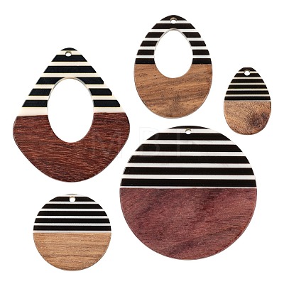 10Pcs 5 Style Resin & Walnut Wood Pendants RESI-LS0001-20-1