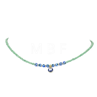 Lampwork Evil Eye Pendant Necklace with Glass Seed Beaded Chains for Women NJEW-JN04419-1