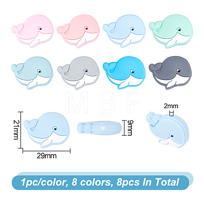 8Pcs 8 Colors Dolphin Food Grade Eco-Friendly Silicone Beads SIL-GO0001-10-1