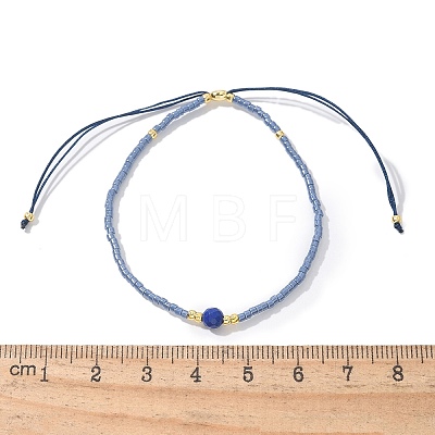 Adjustable Natural Lapis Lazuli Braided Bead Bracelets BJEW-F391-A10-1