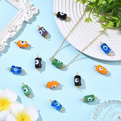 30Pcs 5 Colors Handmade Evil Eye Lampwork Connector Charms PALLOY-YW00158-1
