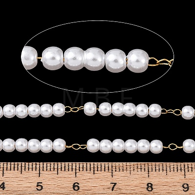 304 Stainless Steel & ABS Plastic Pearl Round Bead Cable Chains CHS-G048-01G-1