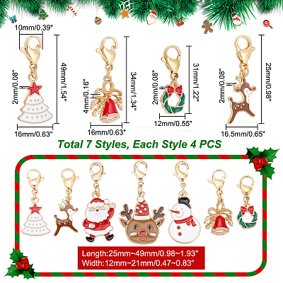 AHADERMAKER 28Pcs 7 Style Christmas Theme Alloy Enamel Pendants HJEW-GA0001-15-1