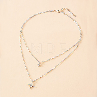 Alloy Double Layered Crystal Rhinestone Star Pendant Necklaces for Women WGFECA3-02-1