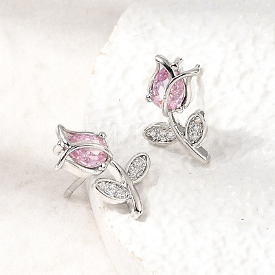 Brass Micro Pave Cubic Zirconia Stud Earrings KK-CBA8324-19P-02-1